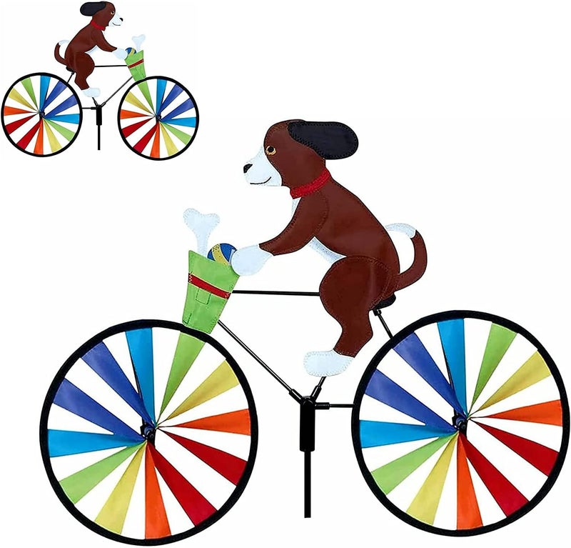 woobles Animal Bike Wind Spinner Decor, 3D Animal on Bike Windmill Wind Spinner Garden Lawn Yard Decor, Cat Dog On Bike Windmill Wind Spinner, Wind Spinners for Yard and Garden (Brown Dog) - Image 1